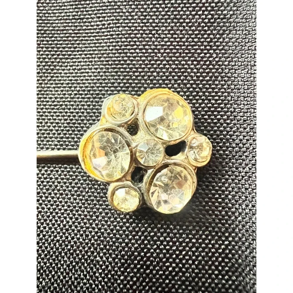 Vintage Rhinestone Collar Pin Silver Tone Double Floral Ends Bar Brooch 2.25